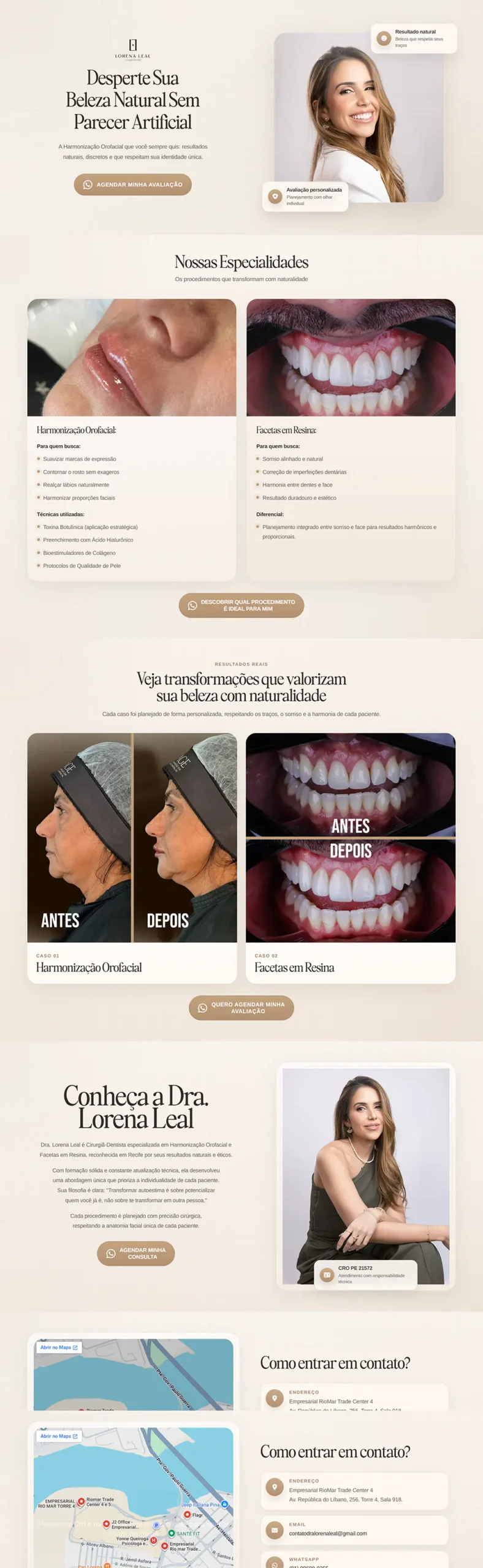 Screenshot da landing page da Dra. Lorena Leal Odontologia Estética