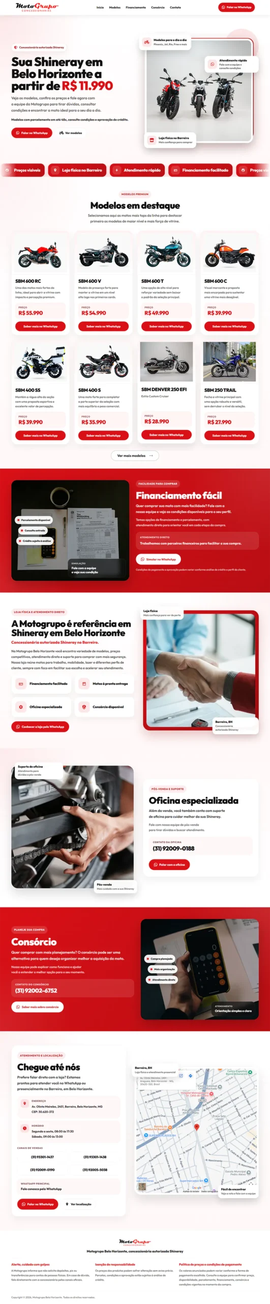 Screenshot da landing page da Motogrupo Belo Horizonte